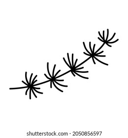 Single hand drawn Christmas pine twig. Holidays doodles vector illustration. Isolated on a white background.