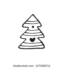Single hand drawn christmas tree. Doodle vector illustration.