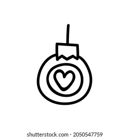 Single hand drawn Christmas tree ball. Holidays doodles vector illustration. Isolated on a white background.