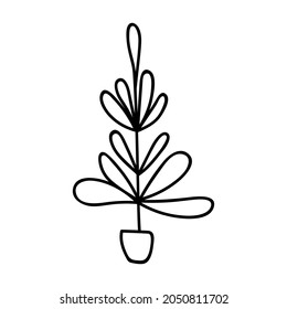 Single hand drawn Christmas tree. Holidays doodles vector illustration. Isolated on a white background.