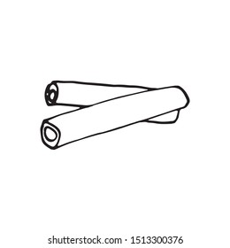 Single hand drawn cinnamon for greeting cards, posters, stickers and seasonal design. Isolated on white background. Doodle vector illustration.