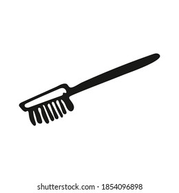 Einhandgezeichnete Reinigungspbürste. Doodle einzeln auf weißem Hintergrund. Vektorgrafik.