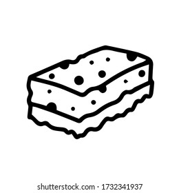 Single hand drawn cleaning sponge. Doodle stock vector illustration. element for posters, stickers and seasonal design. Isolated on white background. Sketch elements set for graphic and web design.