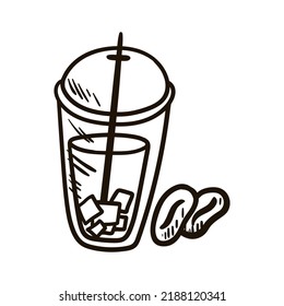 Single hand drawn coffee. Doodle vector illustration. Isolated on white background.