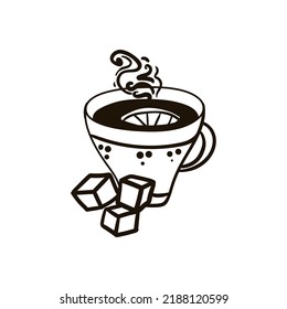 Einzelhandgezogener Kaffee. Doodle, Vektorgrafik. Einzeln auf weißem Hintergrund.
