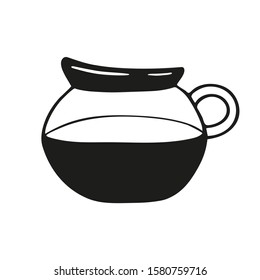 Single hand drawn coffee pot or coffee jug. In doodle style, black outline isolated on a white background. Cute element for card, social media banner, stickers. Vector illustration.