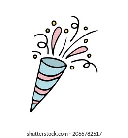 Single hand drawn color firework and confetti. Doodle vector illustration.