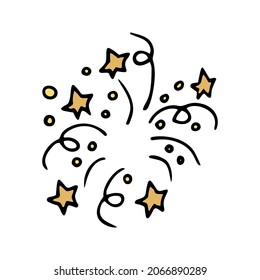 Single hand drawn color firework and confetti. Doodle vector illustration.