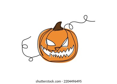 single hand drawn continuous line halloween pumpkin