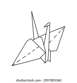 Single hand drawn crane in origami technique. Doodles vector illustration. Home decor elements