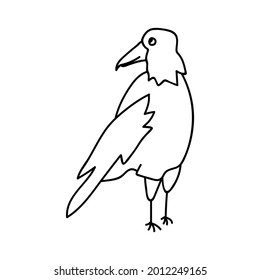 Single hand drawn crow. Doodle vector illustration. Isolated on a white background.