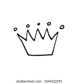 Single hand drawn crown for greeting cards, posters, woman design. Isolated on white background. Doodle vector illustration.