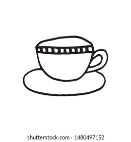 Single hand drawn cup of coffee, chocolate, cocoa, americano or cappuccino. Doodle vector illustration.