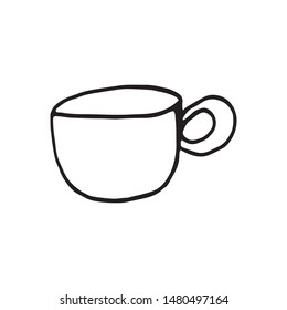 Single hand drawn cup of coffee, chocolate, cocoa, americano or cappuccino. Doodle vector illustration.