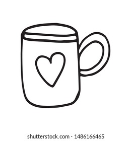 Single hand drawn cup of coffee, chocolate, cocoa, americano or cappuccino. Doodle vector illustration.