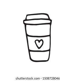 Single hand drawn cup of coffee, chocolate, cocoa, americano or cappuccino. Doodle vector illustration.