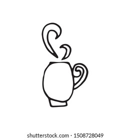 Single hand drawn cup of coffee, chocolate, cocoa, americano or cappuccino. Doodle vector illustration.