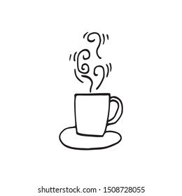 Single hand drawn cup of coffee, chocolate, cocoa, americano or cappuccino. Doodle vector illustration.