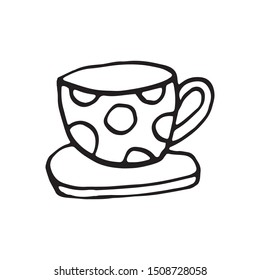 Single hand drawn cup of coffee, chocolate, cocoa, americano or cappuccino. Doodle vector illustration.