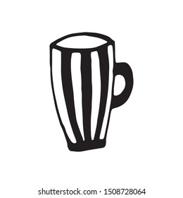 Single hand drawn cup of coffee, chocolate, cocoa, americano or cappuccino. Doodle vector illustration.