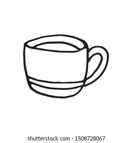 Single hand drawn cup of coffee, chocolate, cocoa, americano or cappuccino. Doodle vector illustration.