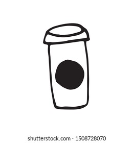 Single hand drawn cup of coffee, chocolate, cocoa, americano or cappuccino. Doodle vector illustration.