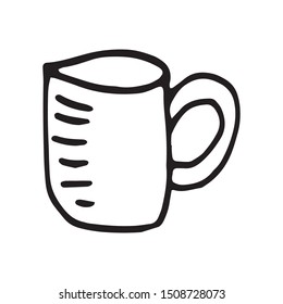 Single hand drawn cup of coffee, chocolate, cocoa, americano or cappuccino. Doodle vector illustration.