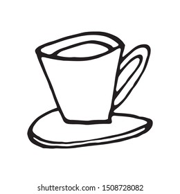 Single hand drawn cup of coffee, chocolate, cocoa, americano or cappuccino. Doodle vector illustration.