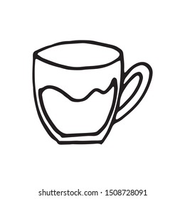 Single hand drawn cup of coffee, chocolate, cocoa, americano or cappuccino. Doodle vector illustration.