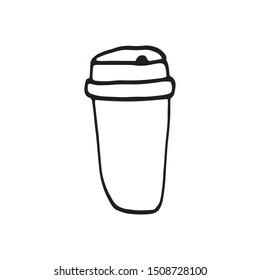 Single hand drawn cup of coffee, chocolate, cocoa, americano or cappuccino. Doodle vector illustration.
