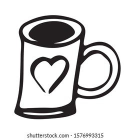 Single hand drawn cup of coffee, chocolate, cocoa, americano or cappuccino. Doodle vector illustration.