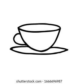 Single hand drawn cup of coffee. Doodle vector illustration for greeting cards, posters, stickers and seasonal design.