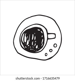 Single hand drawn cup of coffee, chocolate, cocoa, americano or cappuccino. Doodle vector illustration.