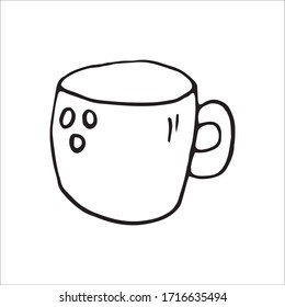 Single hand drawn cup of coffee, chocolate, cocoa, americano or cappuccino. Doodle vector illustration.