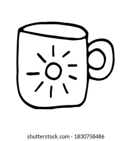 Single hand drawn cup of coffee, chocolate, cocoa, americano or cappuccino. Doodle vector illustration.