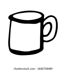 Single hand drawn cup of coffee, chocolate, cocoa, americano or cappuccino. Doodle vector illustration.