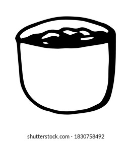 Single hand drawn cup of coffee, chocolate, cocoa, americano or cappuccino. Doodle vector illustration.