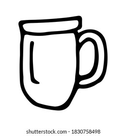 Single hand drawn cup of coffee, chocolate, cocoa, americano or cappuccino. Doodle vector illustration.