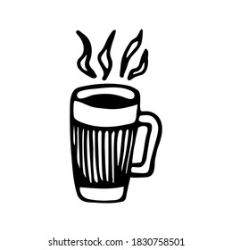 Single hand drawn cup of coffee, chocolate, cocoa, americano or cappuccino. Doodle vector illustration.