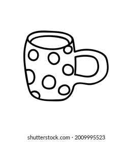 Single hand drawn cup of coffee, cappuccino, chocolate, cocoa, americano or tea. Doodle vector illustration. Isolated on a white background.