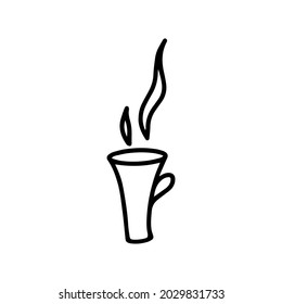 Single hand drawn cup of coffee, chocolate, cocoa, americano or cappuccino. Doodle vector illustration. Funny and cute Illustration for tea party at cafe or Stay home. Isolated on white background.