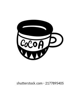 Single hand drawn cup of coffee, chocolate, cocoa, americano or cappuccino. Doodle vector illustration.