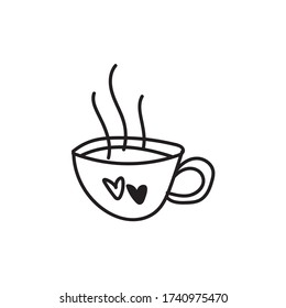 Single hand drawn cup of tea doodle vector illustration. Hot drinks