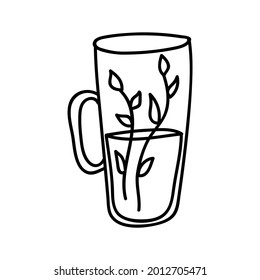 Single hand drawn cup of tea. Vector illustration in doodle style. Isolated on white background.