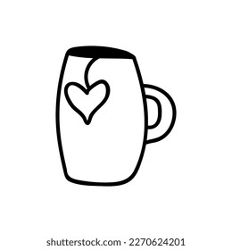 Single hand drawn cup of tea. Doodle vector illustration. Isolated on a white background.