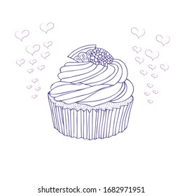 Ein handgezeichneter Kuchen. Doodle Vektorgrafik für Grußkarten, Poster, Aufkleber und saisonales Design.