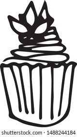 Single hand drawn cupcake, muffin. Doodle vector illustration in cute scandinavian style. Element for greeting cards, posters, stickers and seasonal design. Isolated on white background