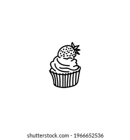 Un quequito dibujado a mano con fresas. Ilustración del vector Doodle. Aislar sobre un fondo blanco
