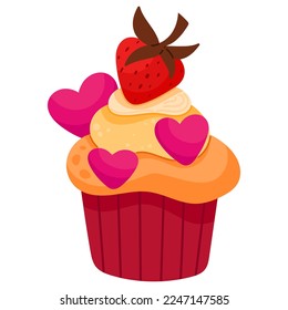 Single hand drawn cupcake for Valentine s day. Vector illustration clip art. Cute element for greeting cards, posters, stickers and seasonal design. Isolated on white background.