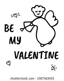 Single hand drawn Cupid. Doodle vector illustration for Valentine's day, wedding, romantic event